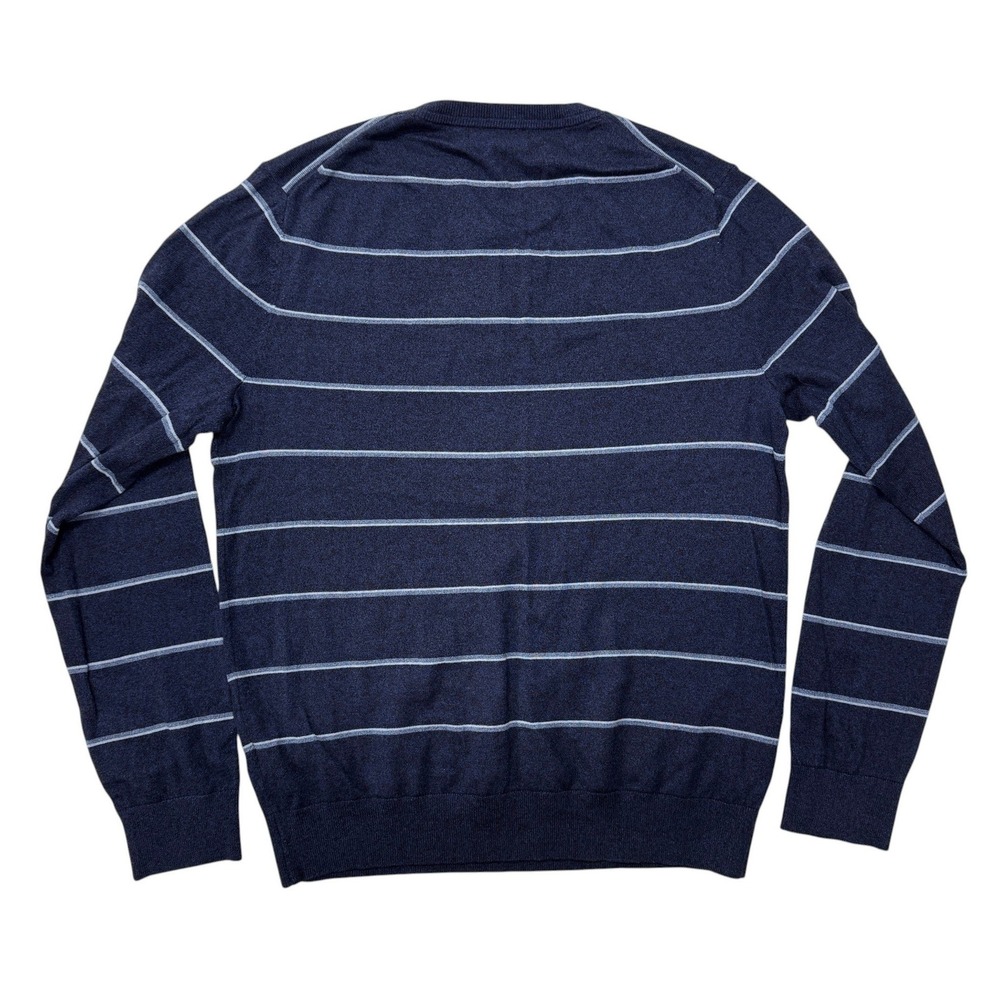 Banana Republic Silk Cotton Cashmere Striped Sweater Navy Blue Mens Medium New - Picture 2 of 11